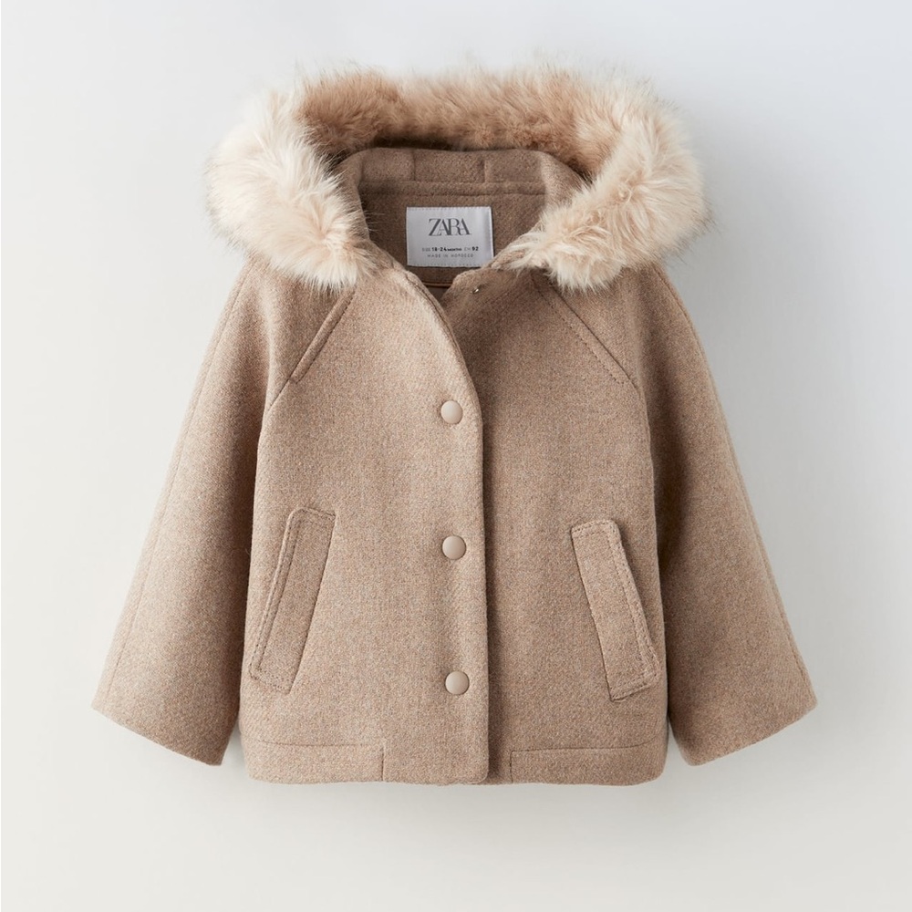 ZARA Faux Fur Hooded Duffel Coat *NEW*